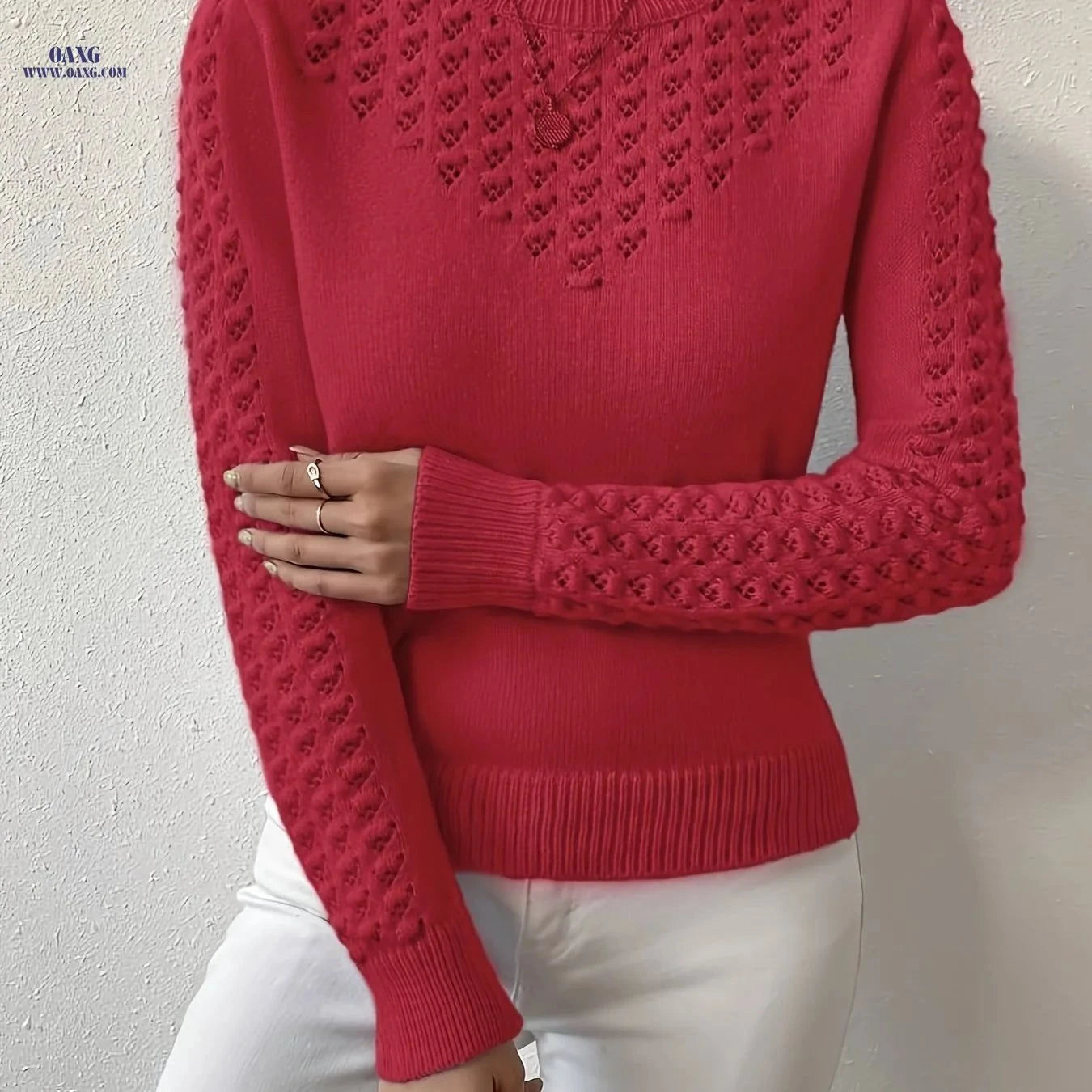 OAXG Women's Cropped Pullover Top - Hollow Design for Spring Fashion   OAXG Red / XS