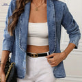 OAXG Women's Denim Blazer - Elegant Spring/Fall Jacket, Machine Washable   OAXG 
