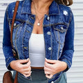 OAXG Women's Denim Jacket - Casual Solid Color Coat for Fall/Winter   OAXG 