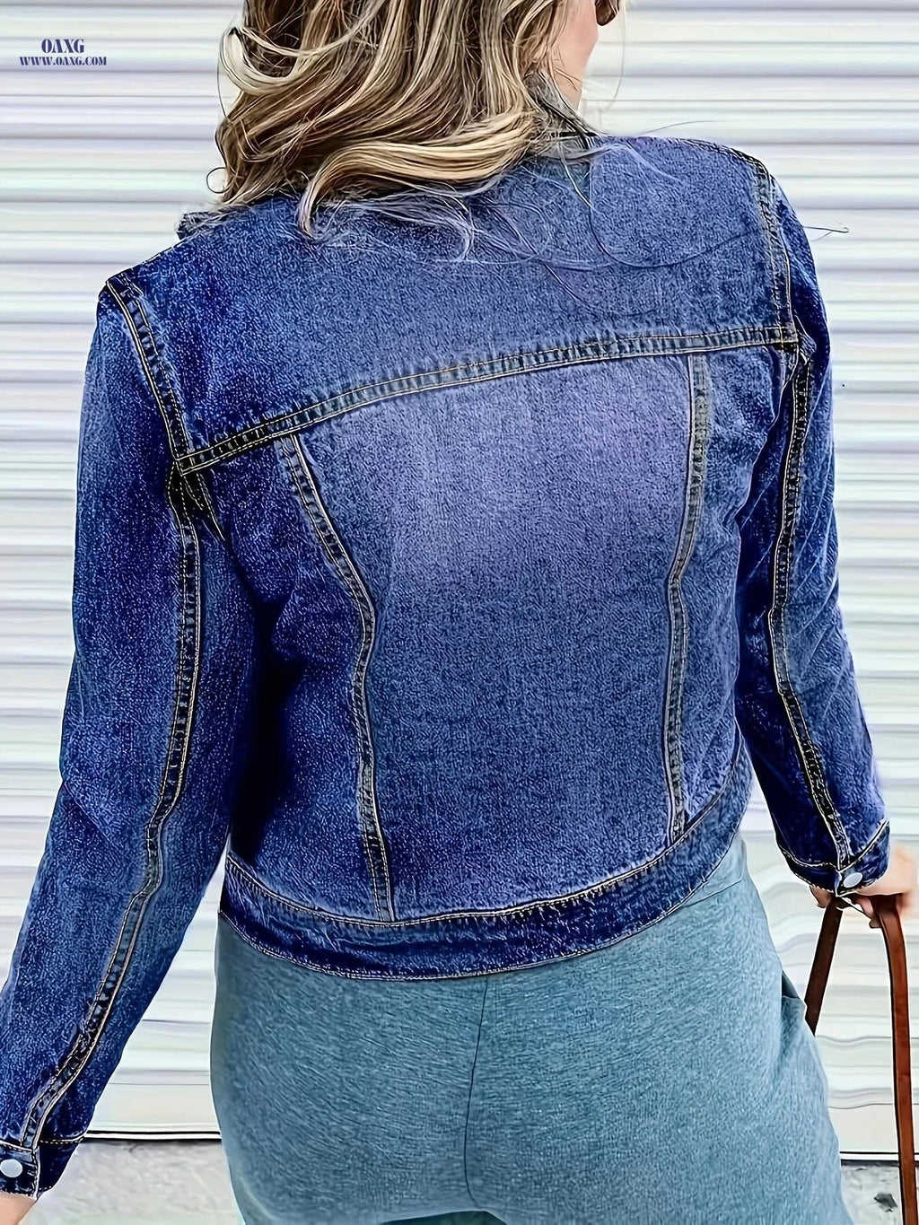 OAXG Women's Denim Jacket - Casual Solid Color Coat for Fall/Winter   OAXG 