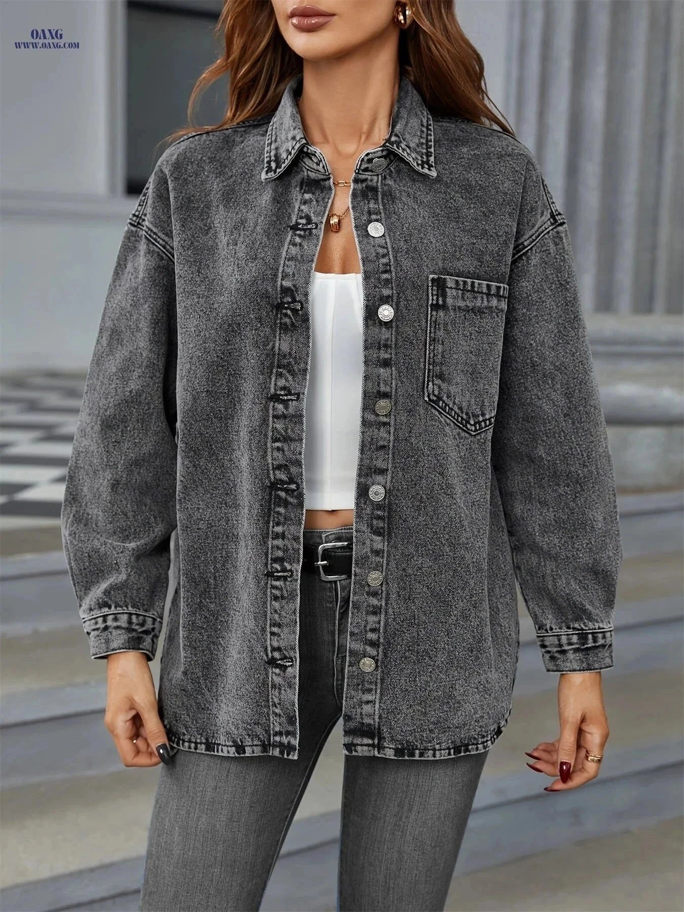 OAXG Women's Denim Jacket & Coat - Casual Spring/Fall Fashion   OAXG Black / XS