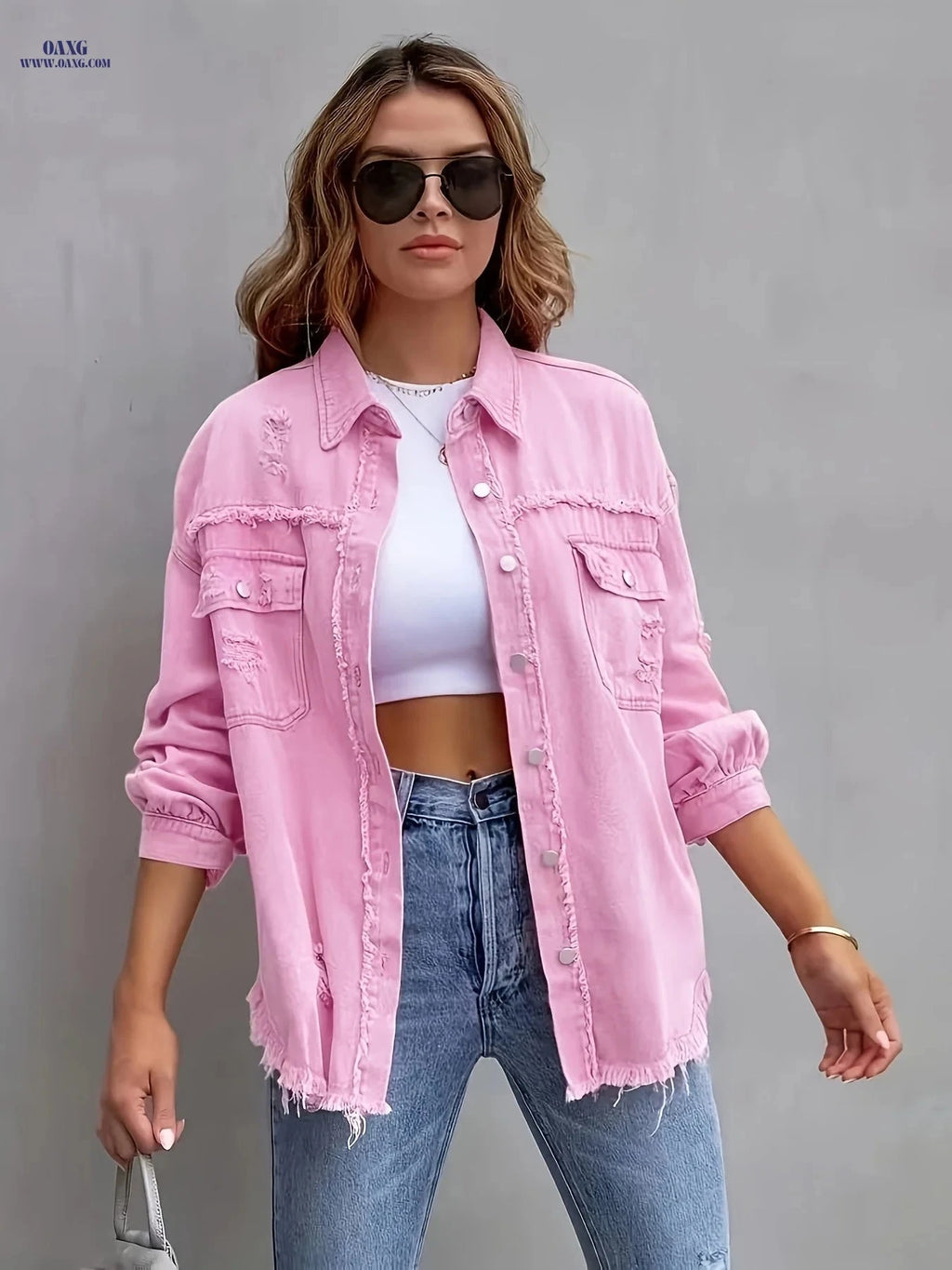 OAXG Women's Denim Jacket Coat - Four Seasons, Long Sleeve Elegance   OAXG 