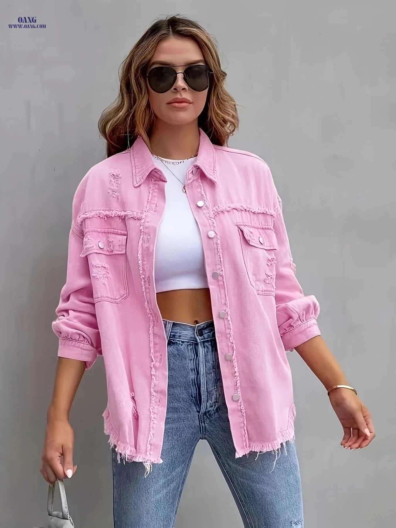 OAXG Women's Denim Jacket Coat - Four Seasons, Long Sleeve Elegance   OAXG 