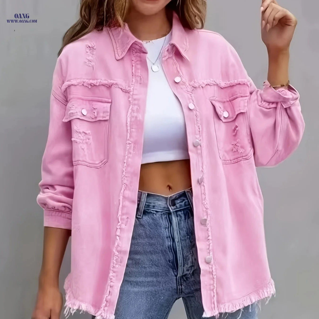OAXG Women's Denim Jacket Coat - Four Seasons, Long Sleeve Elegance   OAXG 