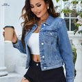 OAXG Women's Denim Jacket - Elegant Button-Up with Flap Pockets   OAXG 