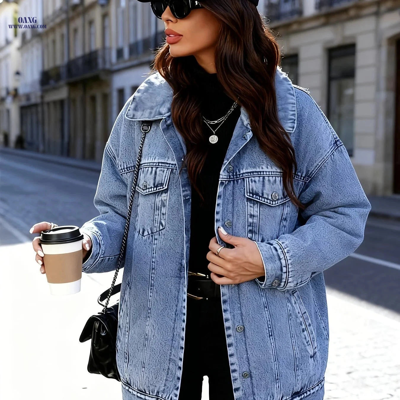 OAXG Women's Denim Jacket - Elegant Casual Fall/Winter Style   OAXG 