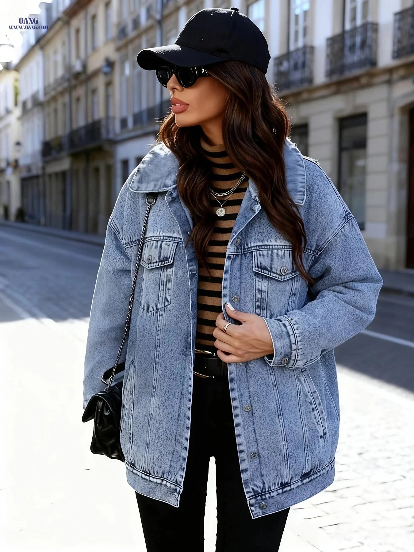 OAXG Women's Denim Jacket - Elegant Casual Fall/Winter Style   OAXG 