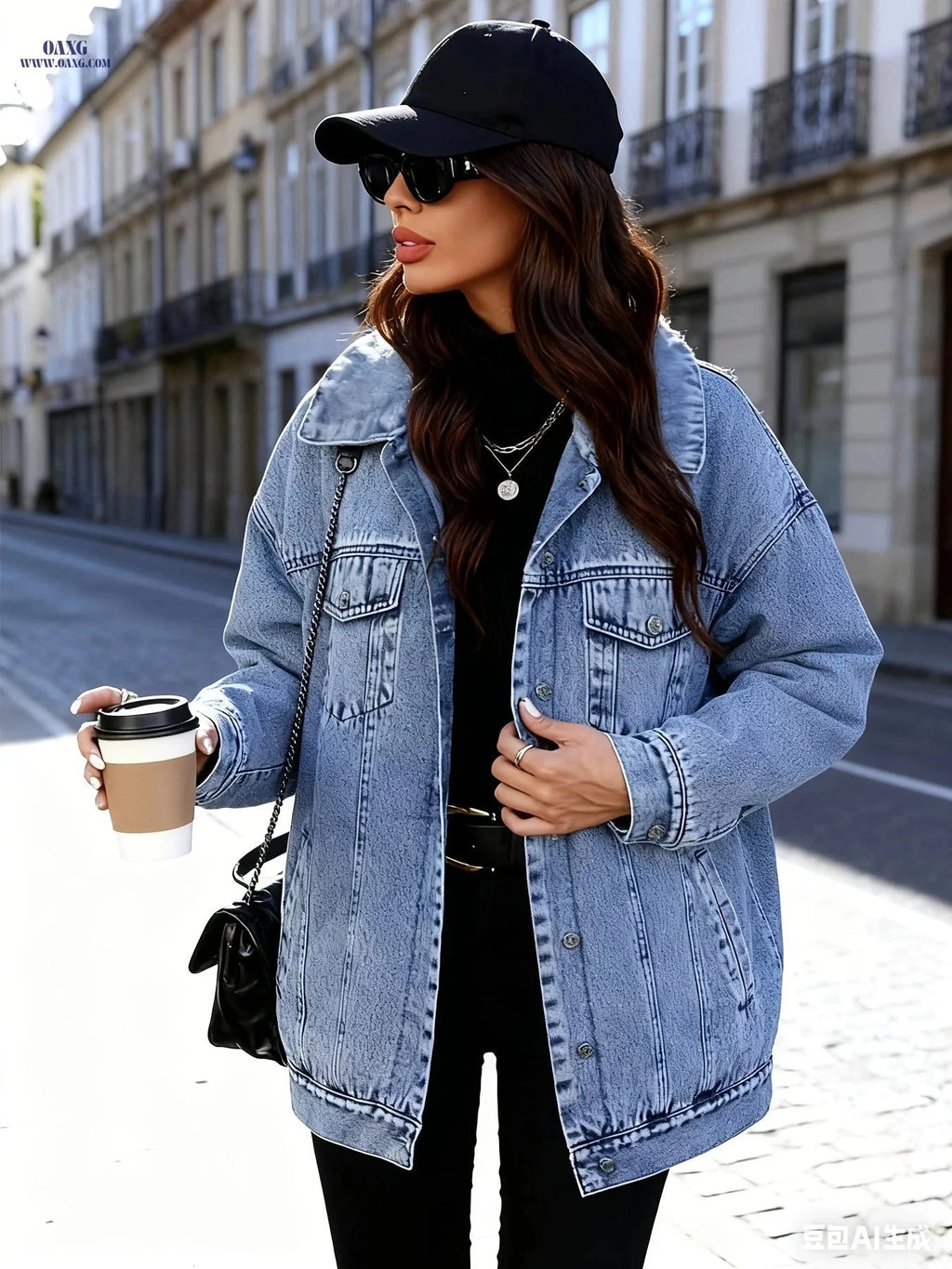 OAXG Women's Denim Jacket - Elegant Casual Fall/Winter Style   OAXG 