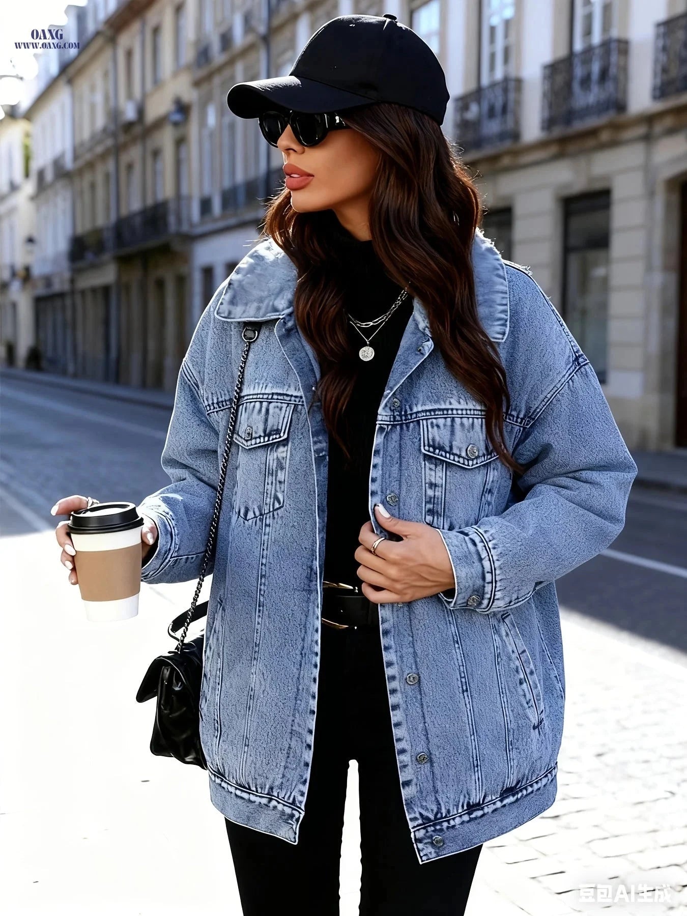 OAXG Women's Denim Jacket - Elegant Casual Fall/Winter Style   OAXG 