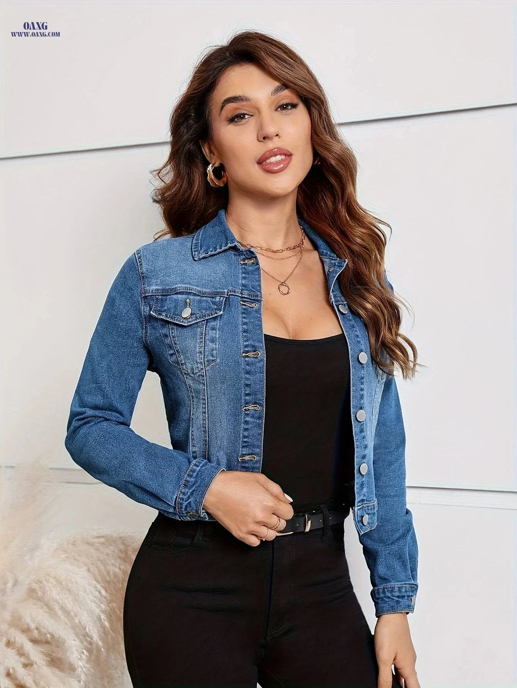 OAXG Women's Denim Jacket - Elegant Fashion for Spring & Autumn   OAXG 