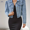OAXG Women's Denim Jacket - Elegant Stretch Button-Up Outerwear   OAXG 