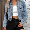 OAXG Women's Denim Jacket - Loose Fit with Short Lapel Design   OAXG 