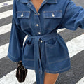 OAXG Women’s Denim Jacket - Midi Length, Button Collar, Casual Style   OAXG 