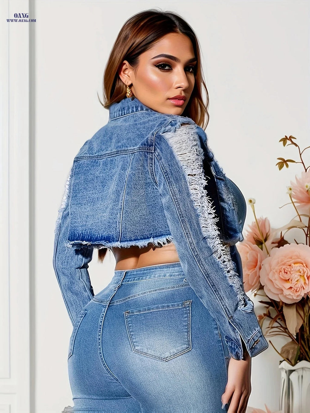OAXG Women's Denim Jacket - Raw Hem, Stylish Fall/Winter Coat   OAXG 