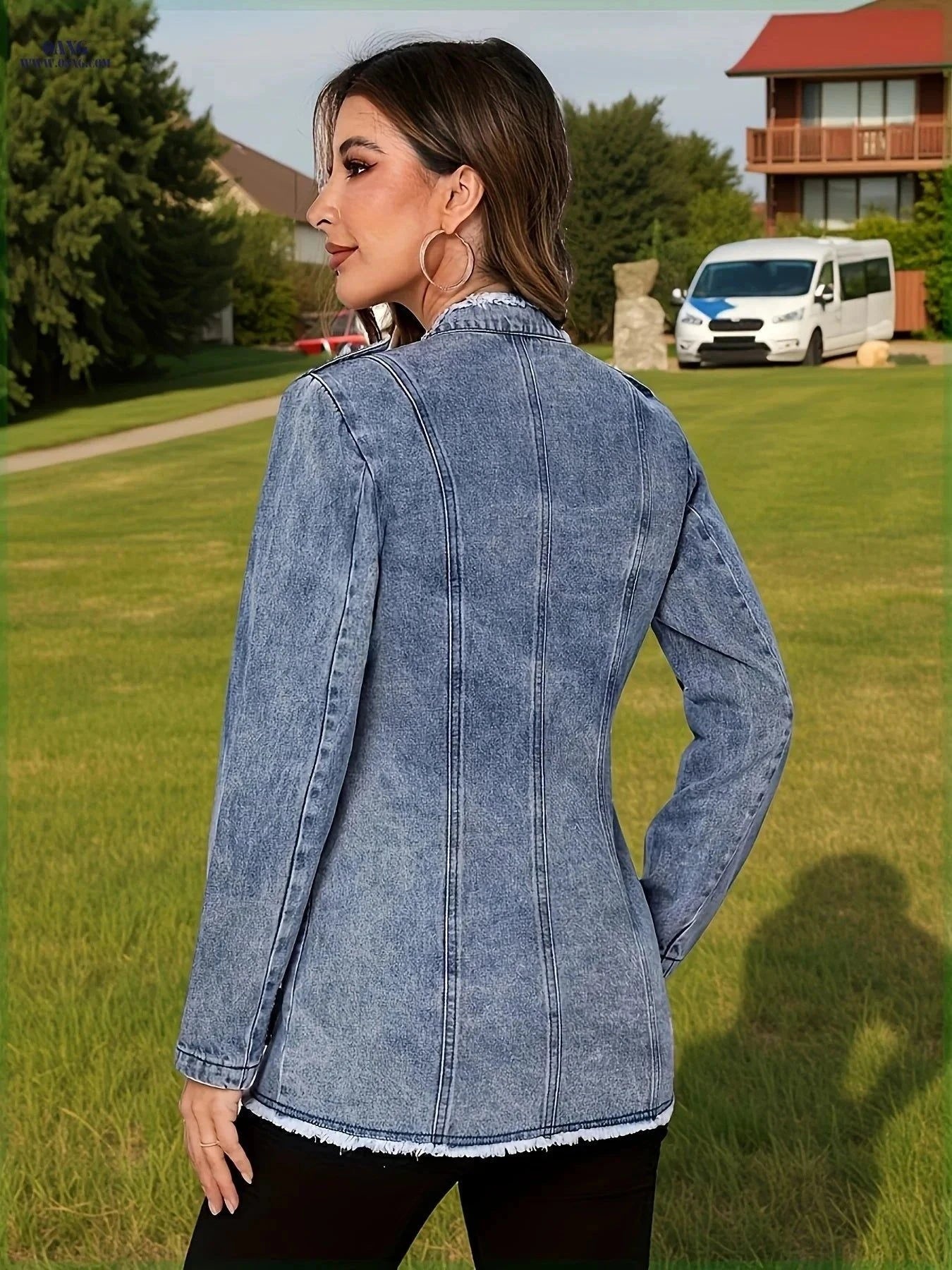 OAXG Women's Denim Jacket - Retro Tassel Design for Fall/Winter   OAXG Light Blue / S