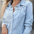 OAXG Women's Denim Jacket Shirt - Elegant Long Sleeve Top for Spring   OAXG 