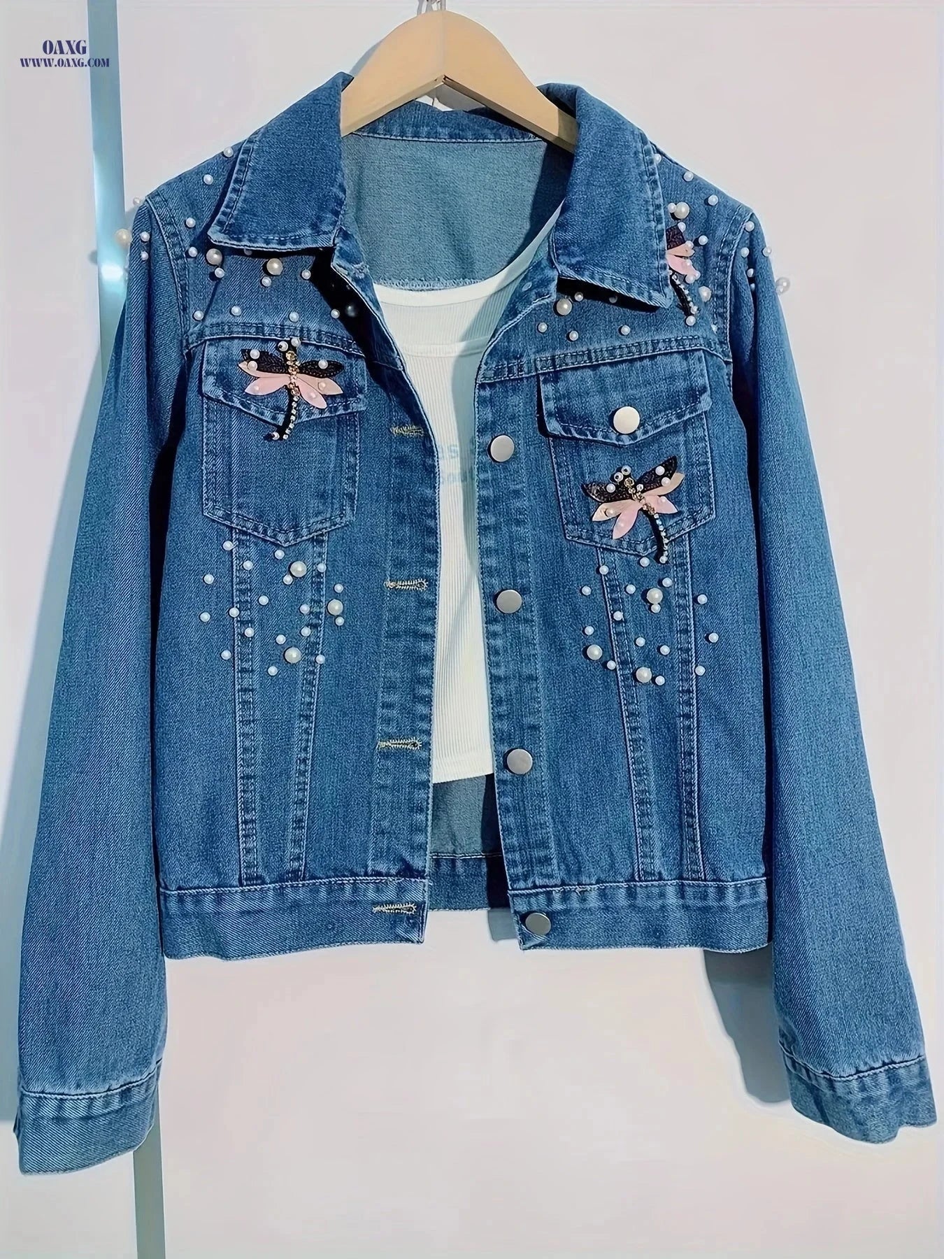 OAXG Women's Denim Jacket - Stylish Cropped, Figure-Flattering Design   OAXG 