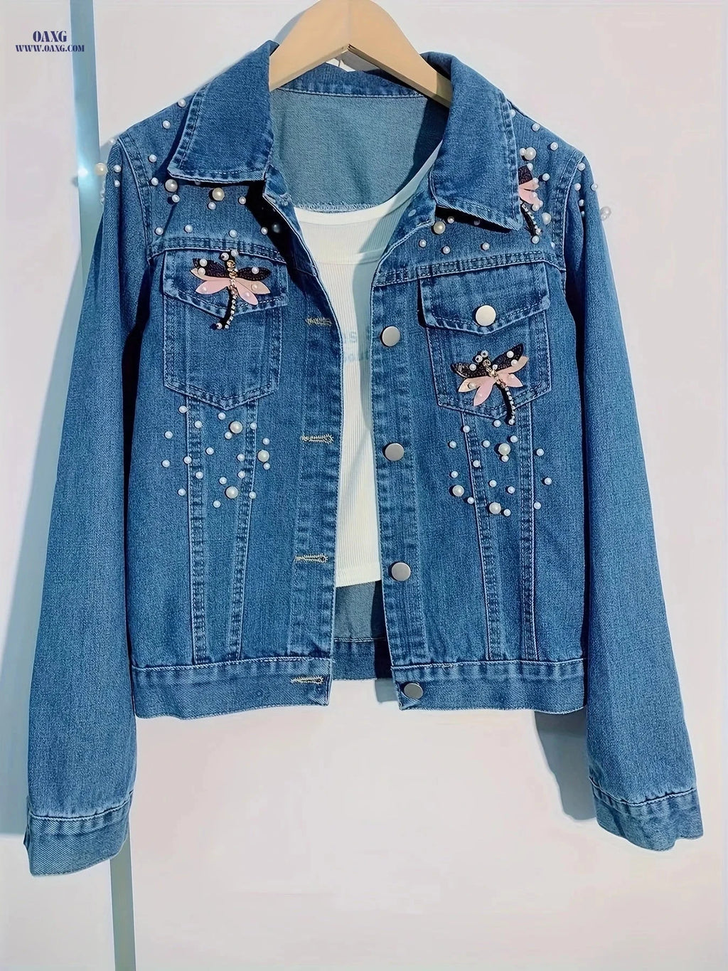 OAXG Women's Denim Jacket - Stylish Cropped, Figure-Flattering Design   OAXG 