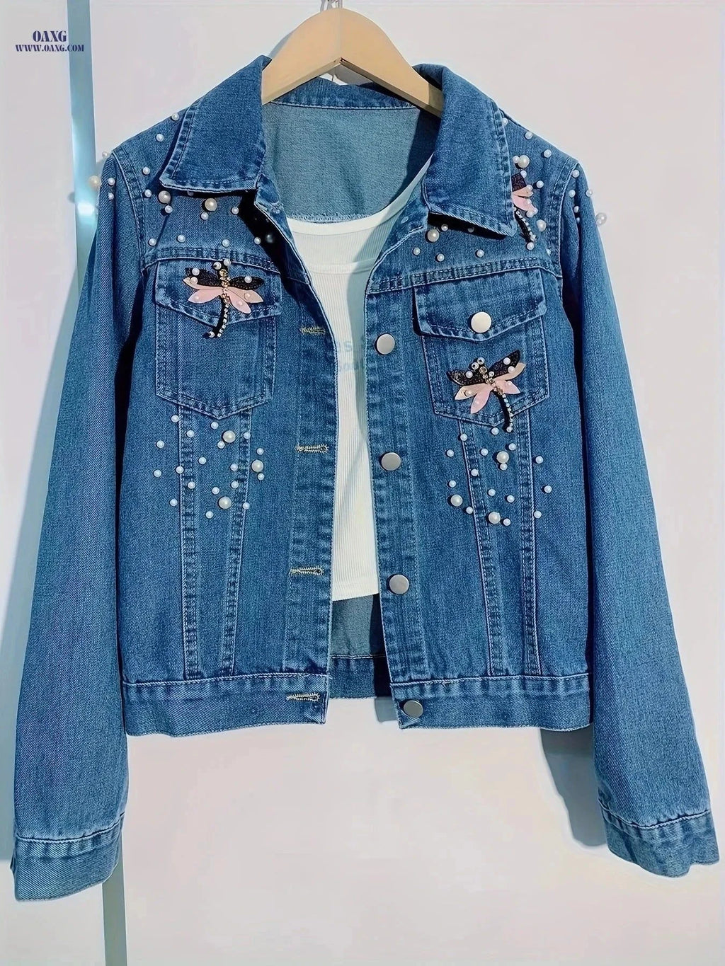 OAXG Women's Denim Jacket - Stylish Cropped, Figure-Flattering Design   OAXG Dark Blue / Asian M