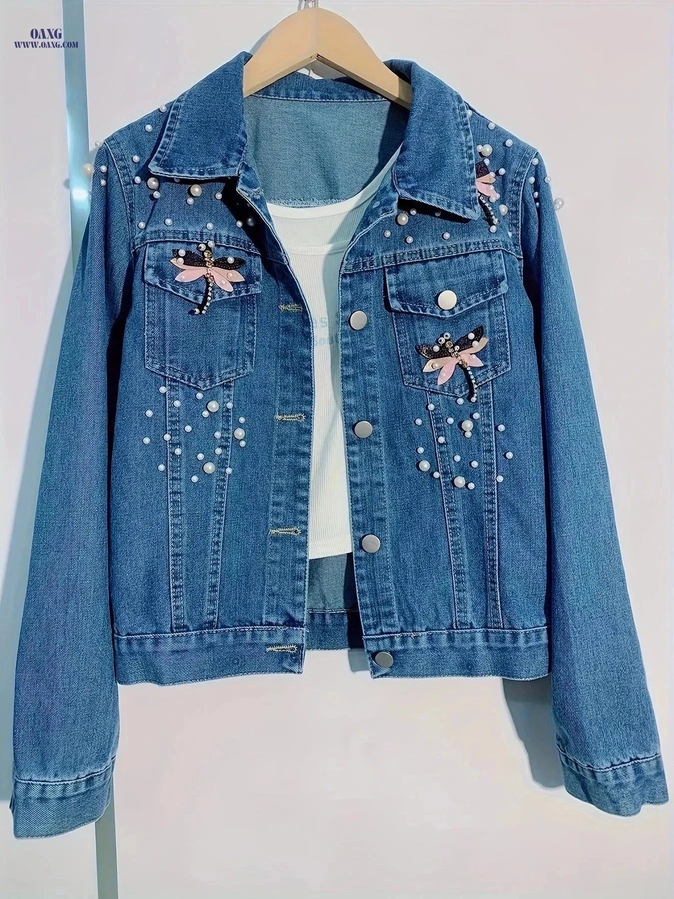 OAXG Women's Denim Jacket - Stylish Cropped, Figure-Flattering Design   OAXG Dark Blue / Asian M