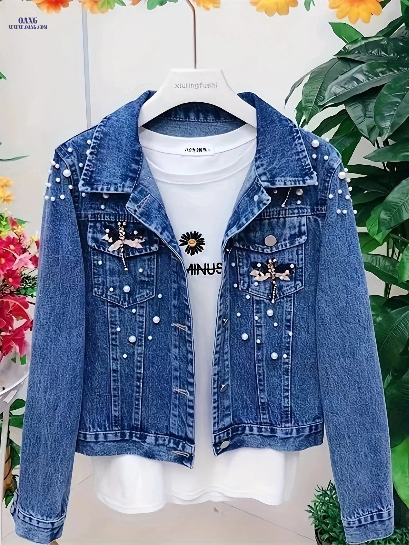 OAXG Women's Denim Jacket - Stylish Cropped, Figure-Flattering Design   OAXG 