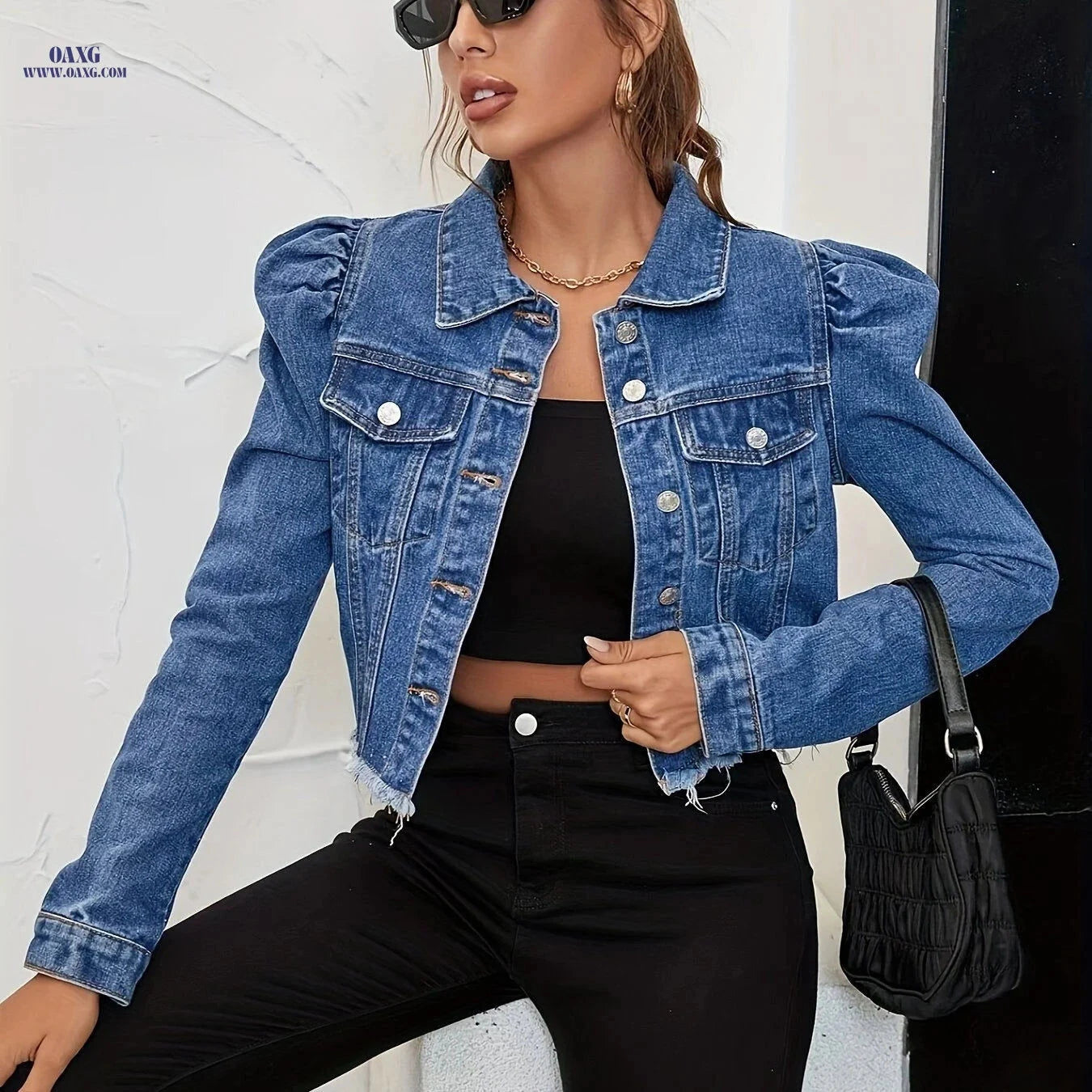 OAXG Women's Denim Jacket - Vintage Casual with Tassel Design   OAXG 