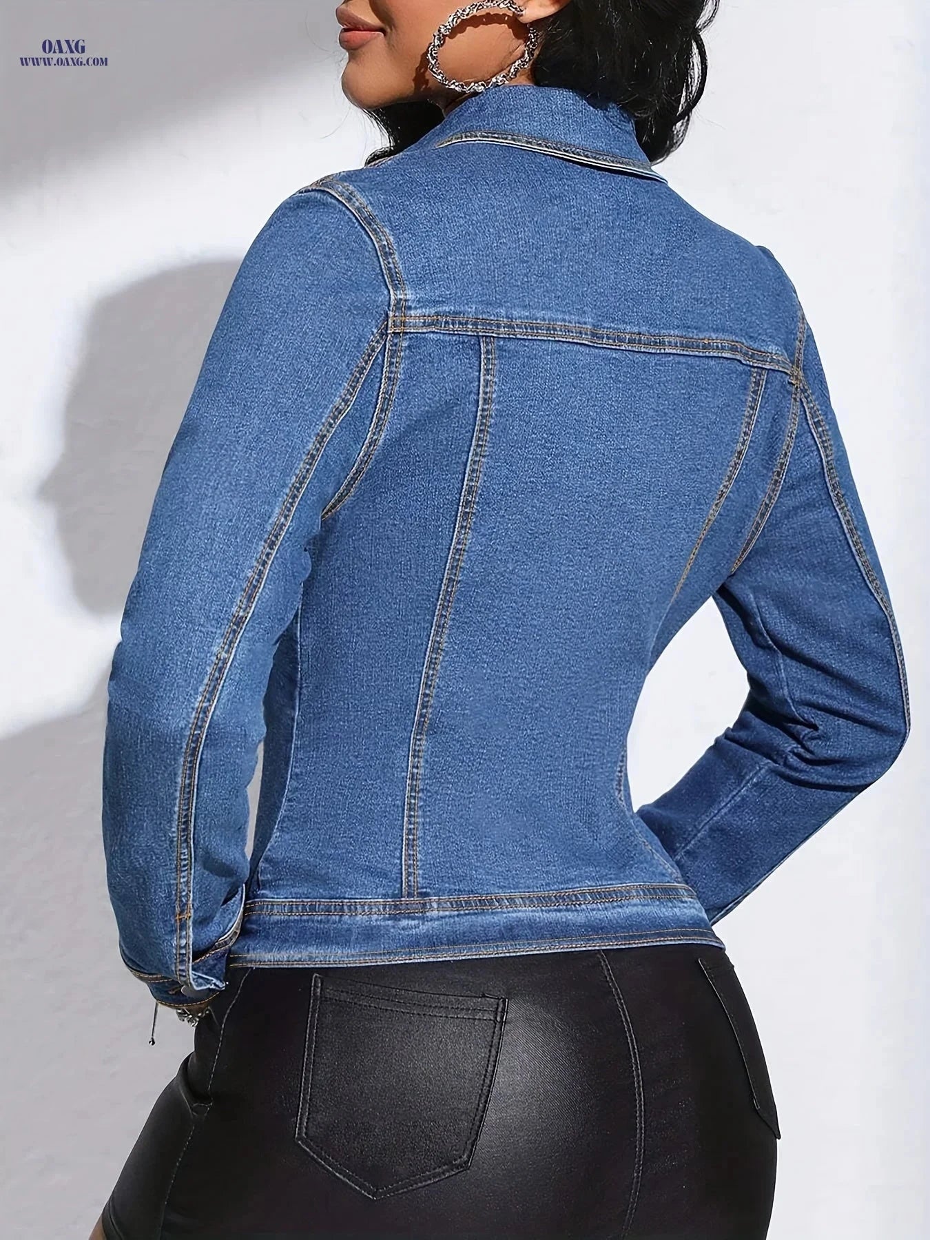 OAXG Women's Denim Top Jacket - Elegant Fall/Winter Coat   OAXG 