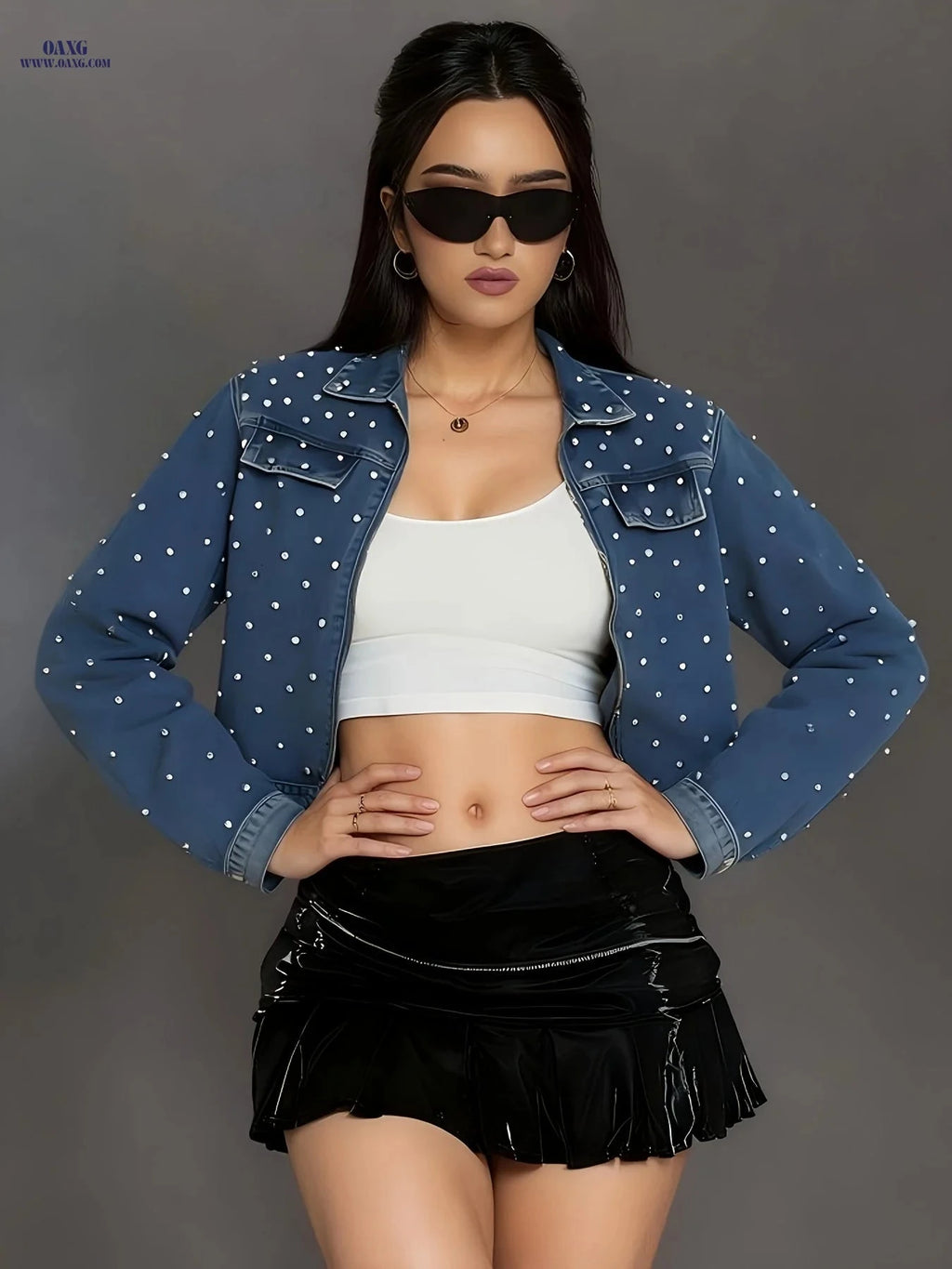 OAXG Women's Diamond Denim Jacket - Casual Spring/Summer Wear   OAXG 