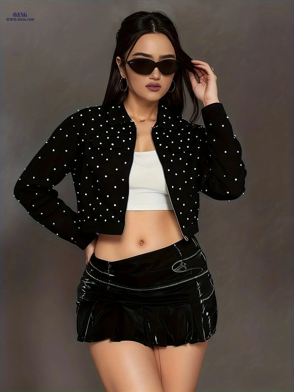 OAXG Women's Diamond Denim Jacket - Casual Spring/Summer Wear   OAXG 