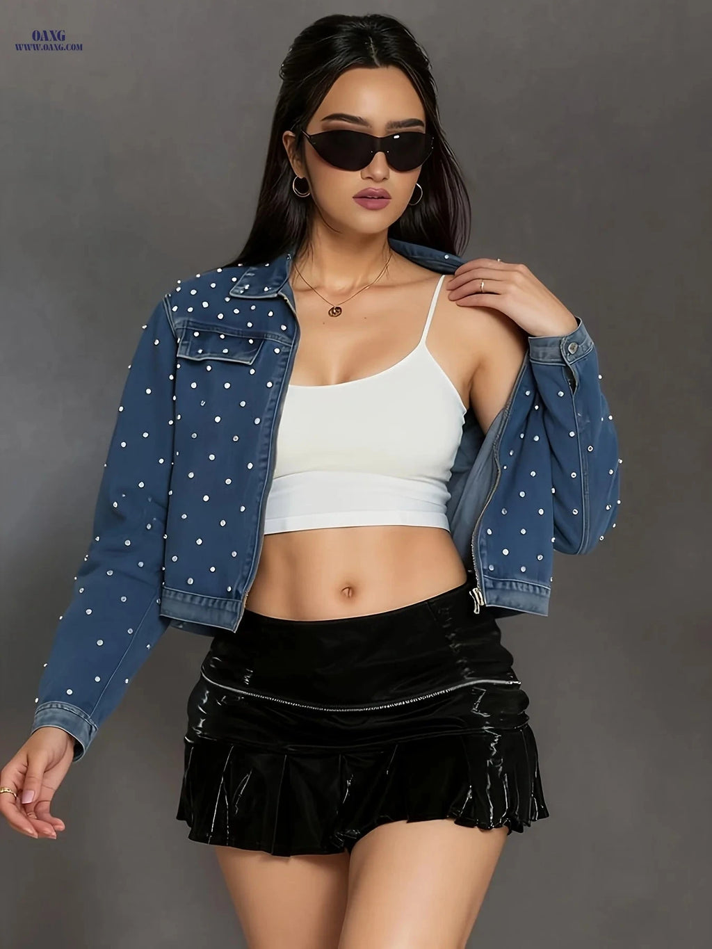 OAXG Women's Diamond Denim Jacket - Casual Spring/Summer Wear   OAXG 