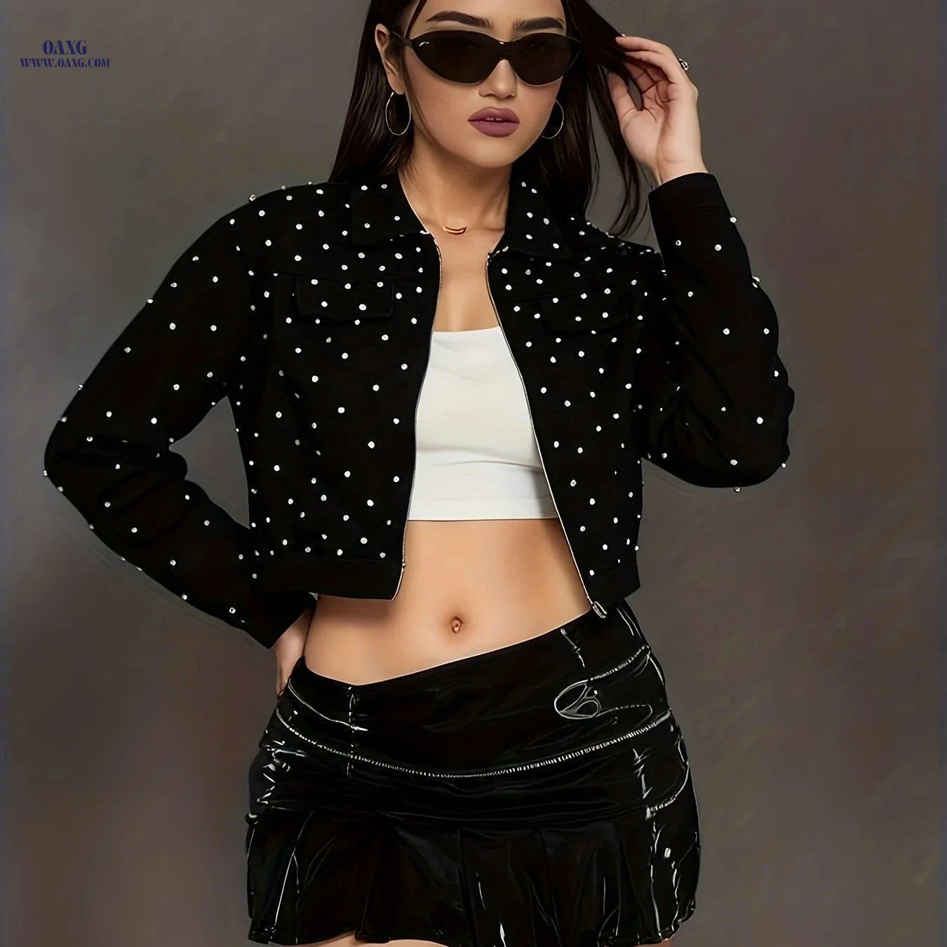 OAXG Women's Diamond Denim Jacket - Casual Spring/Summer Wear   OAXG 