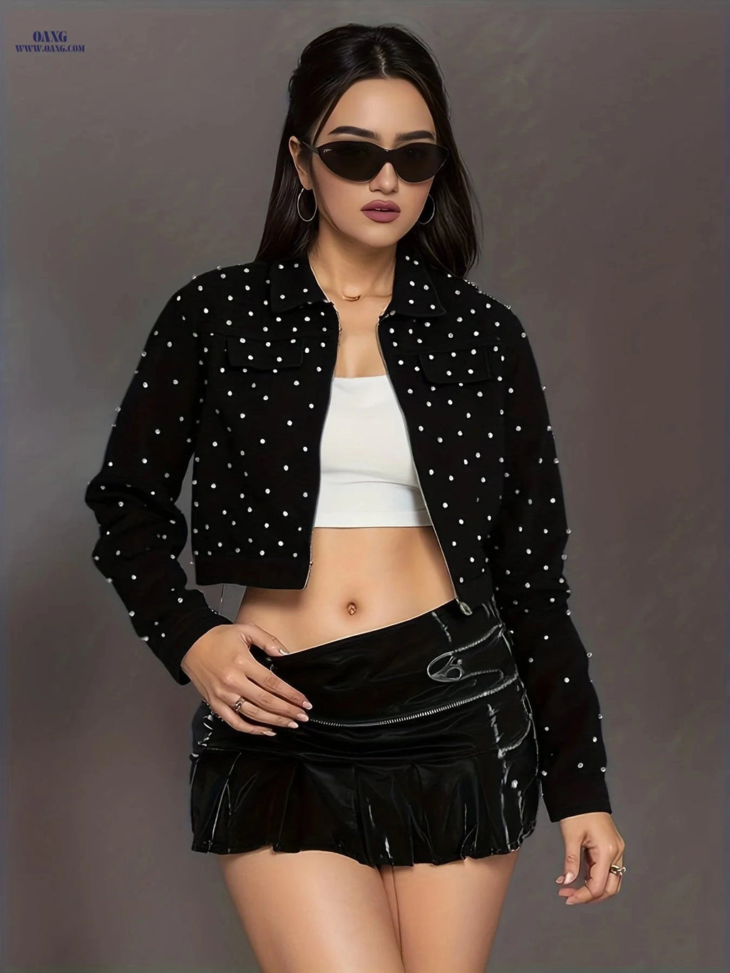 OAXG Women's Diamond Denim Jacket - Casual Spring/Summer Wear   OAXG 