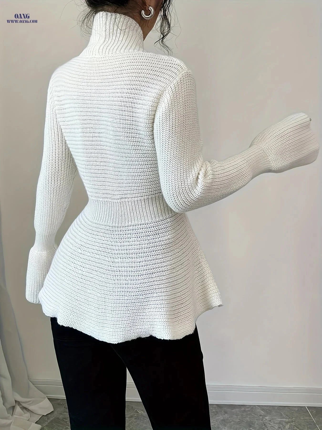 OAXG Women's Double-Breasted Cardigan - Elegant Casual Top Coat   OAXG White / S