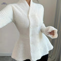 OAXG Women's Double-Breasted Cardigan - Elegant Casual Top Coat   OAXG White / S
