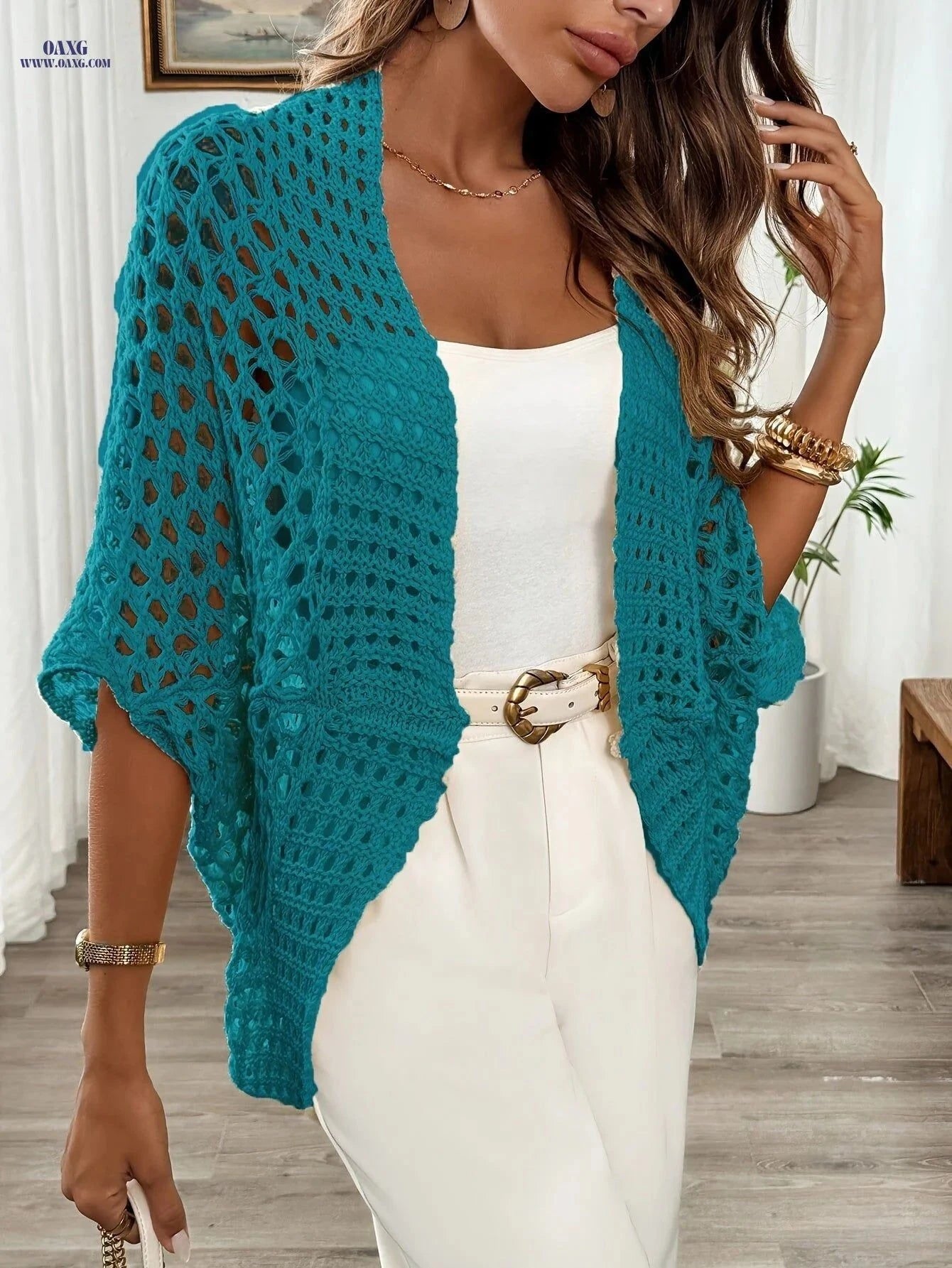 OAXG Women’s Elegant Batwing Sleeve Cardigan - Spring/Summer Style   OAXG Orange red / XL