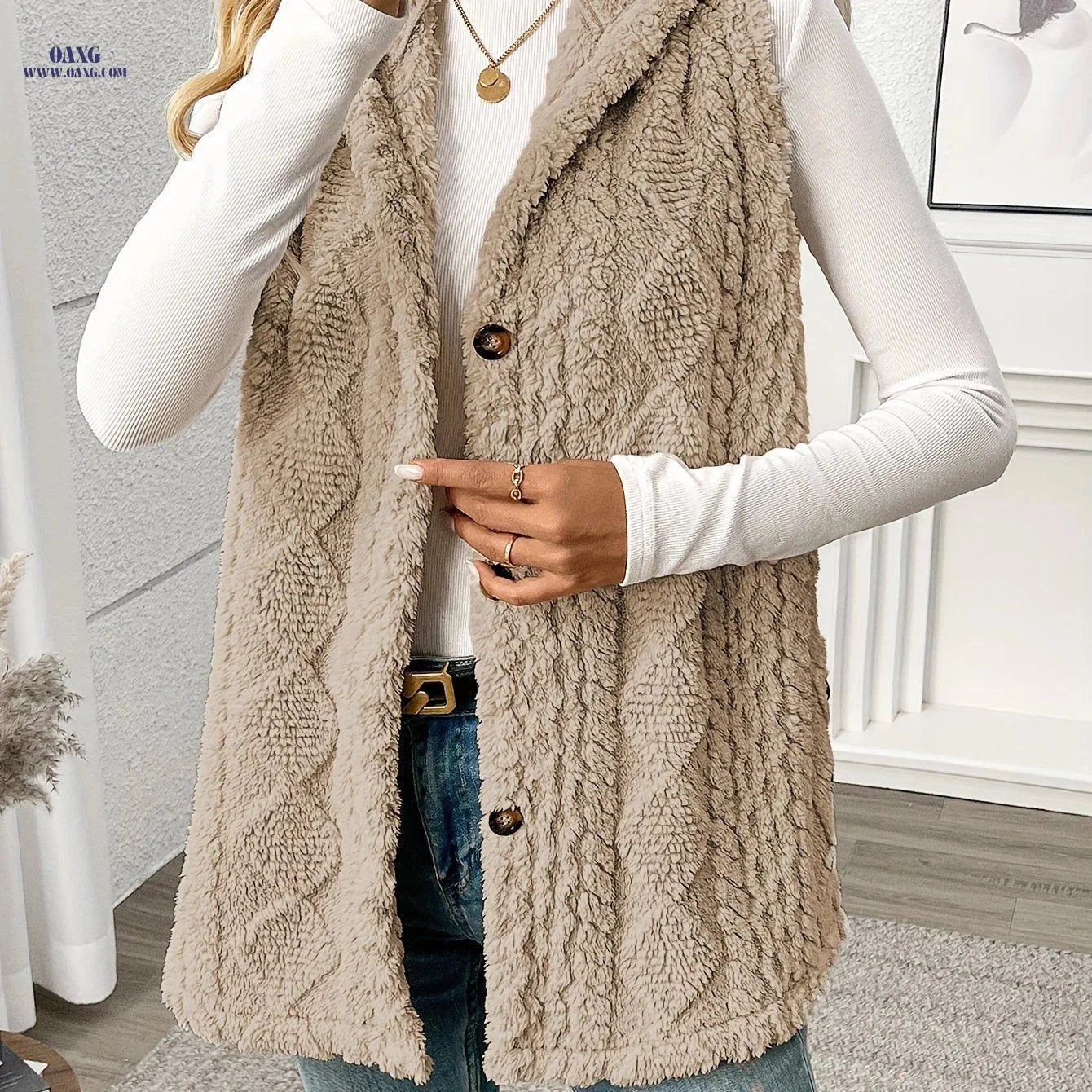 OAXG Women's Elegant Hooded Jacket - Sleeveless All-Season Layering Vest   OAXG 