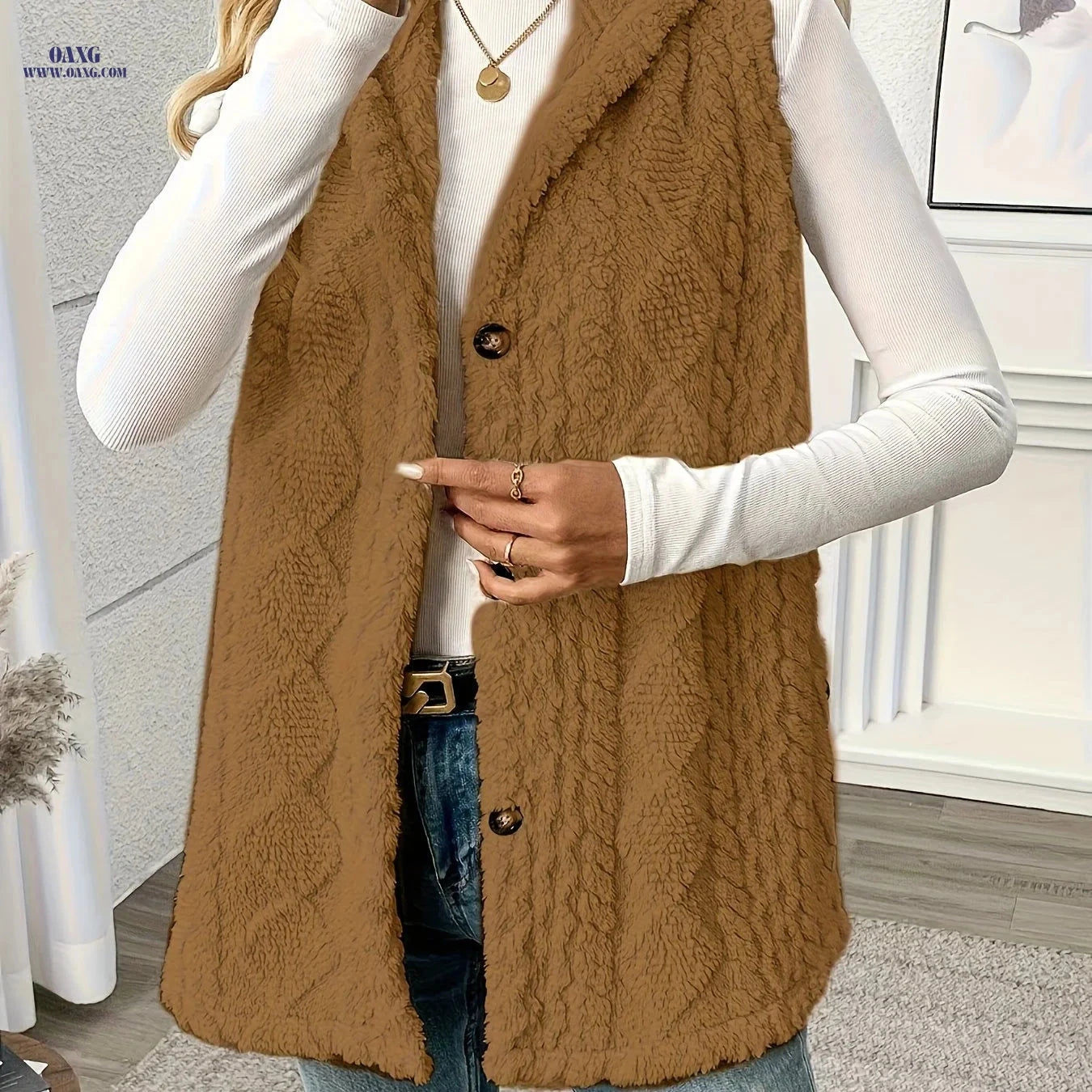 OAXG Women's Elegant Hooded Jacket - Sleeveless All-Season Layering Vest   OAXG 