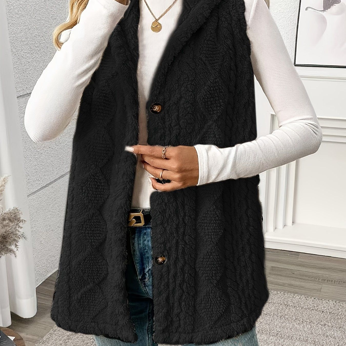 OAXG Women's Elegant Hooded Jacket - Sleeveless All-Season Layering Vest   OAXG Apricot / S