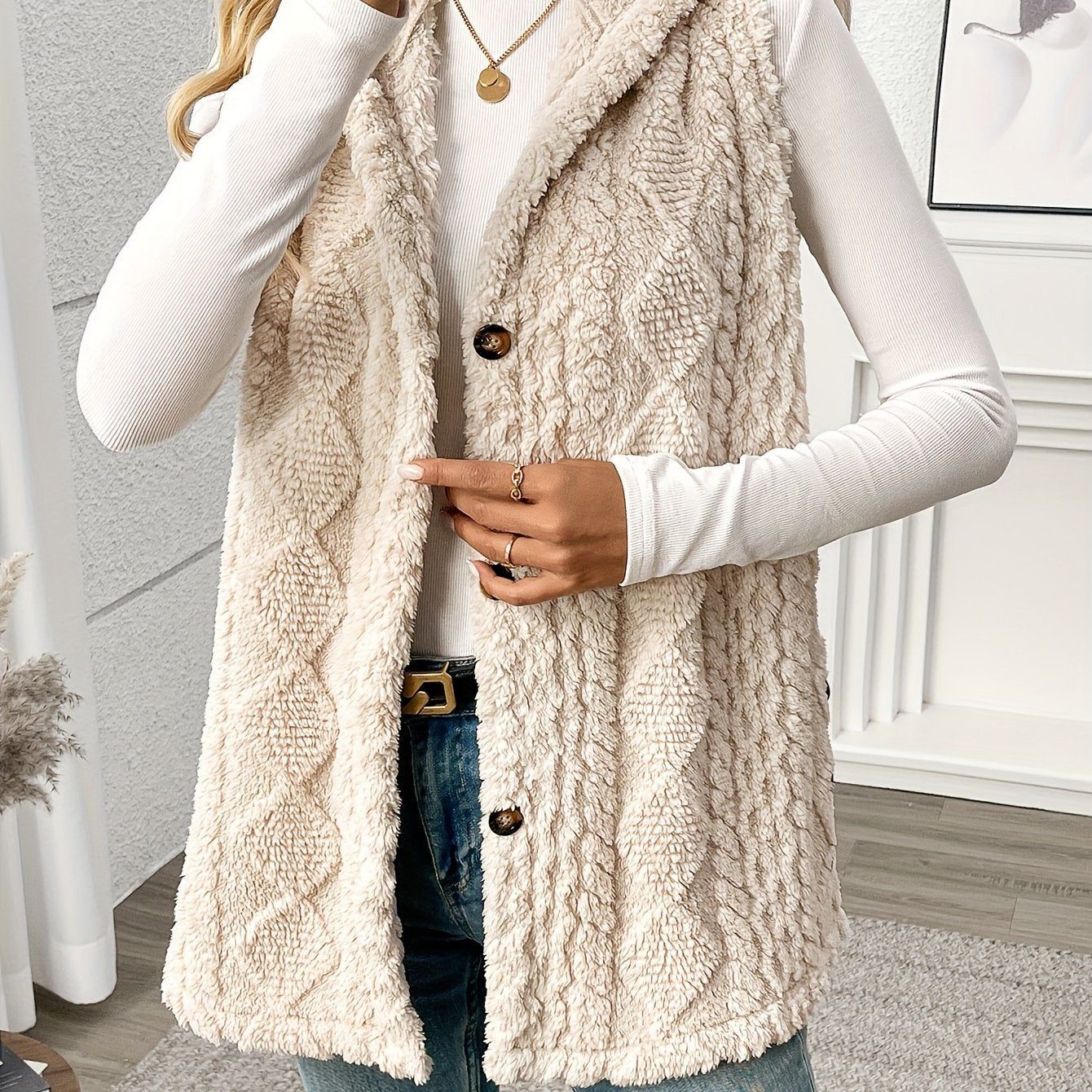 OAXG Women's Elegant Hooded Jacket - Sleeveless All-Season Layering Vest   OAXG Apricot / S