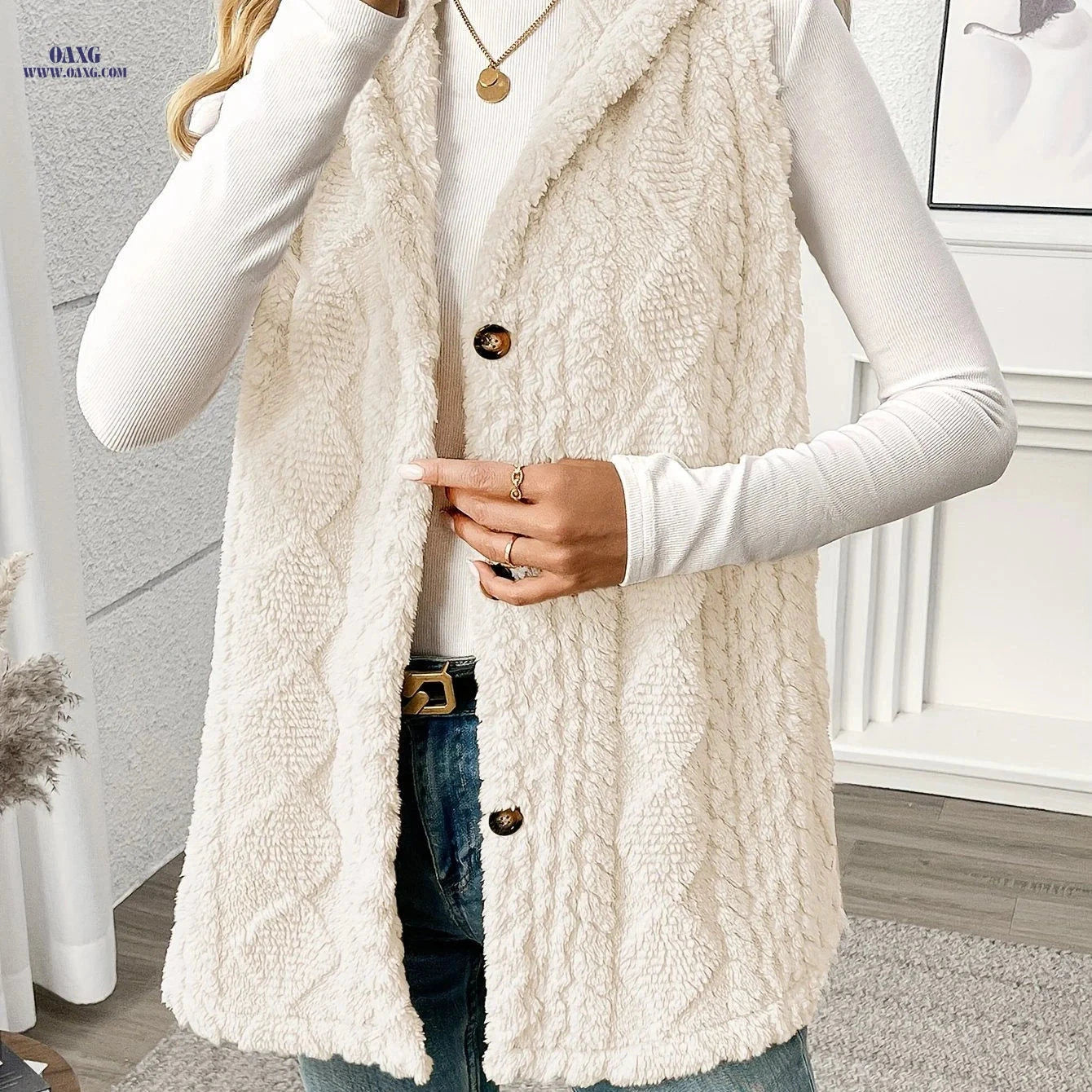 OAXG Women's Elegant Hooded Jacket - Sleeveless All-Season Layering Vest   OAXG 