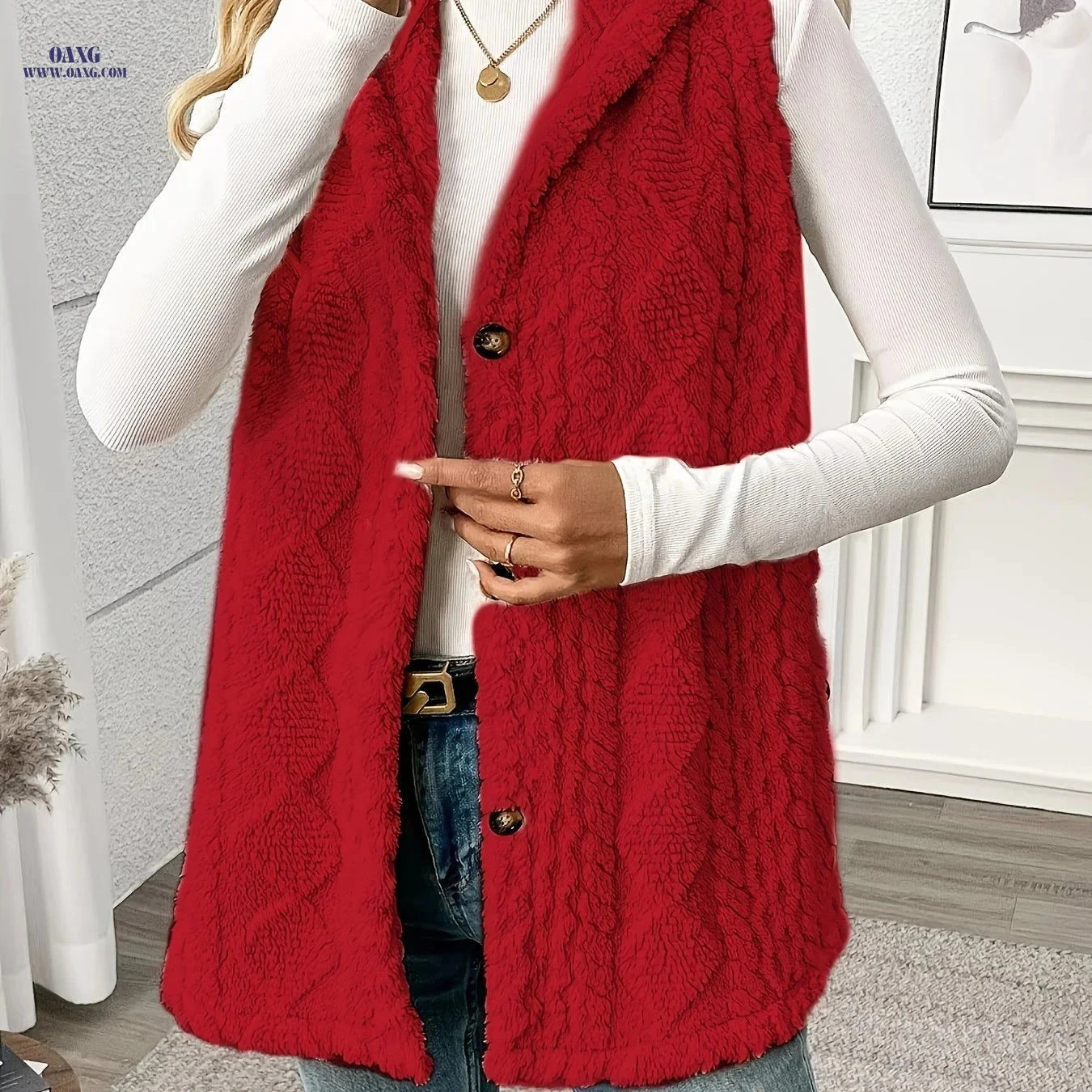 OAXG Women's Elegant Hooded Jacket - Sleeveless All-Season Layering Vest   OAXG 