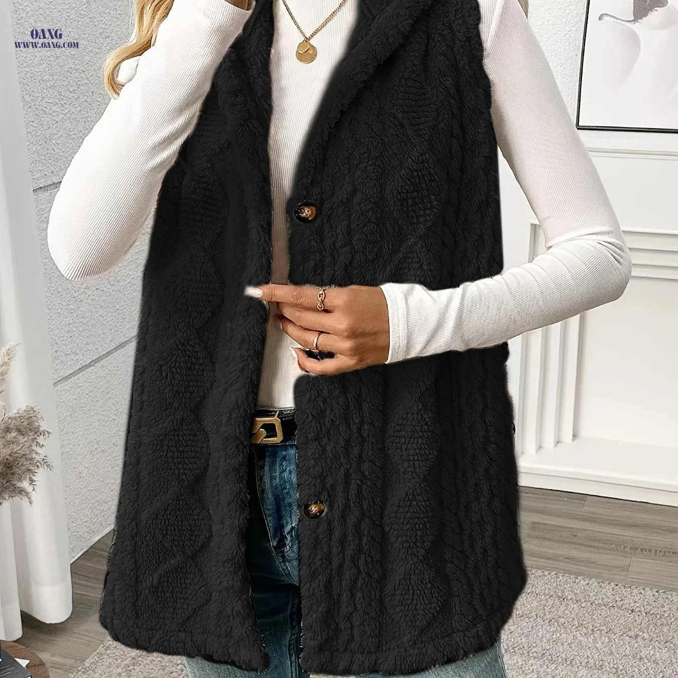 OAXG Women's Elegant Hooded Jacket - Sleeveless All-Season Layering Vest   OAXG 