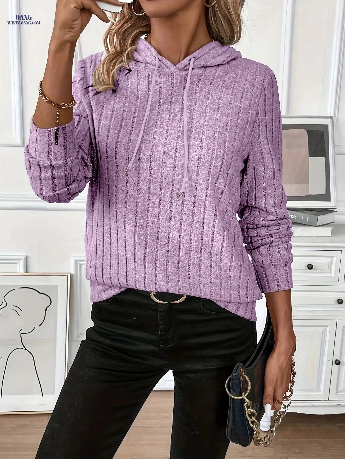 OAXG Women's Elegant Hoodie - Stylish Spring/Fall Knitwear   OAXG Purple / S