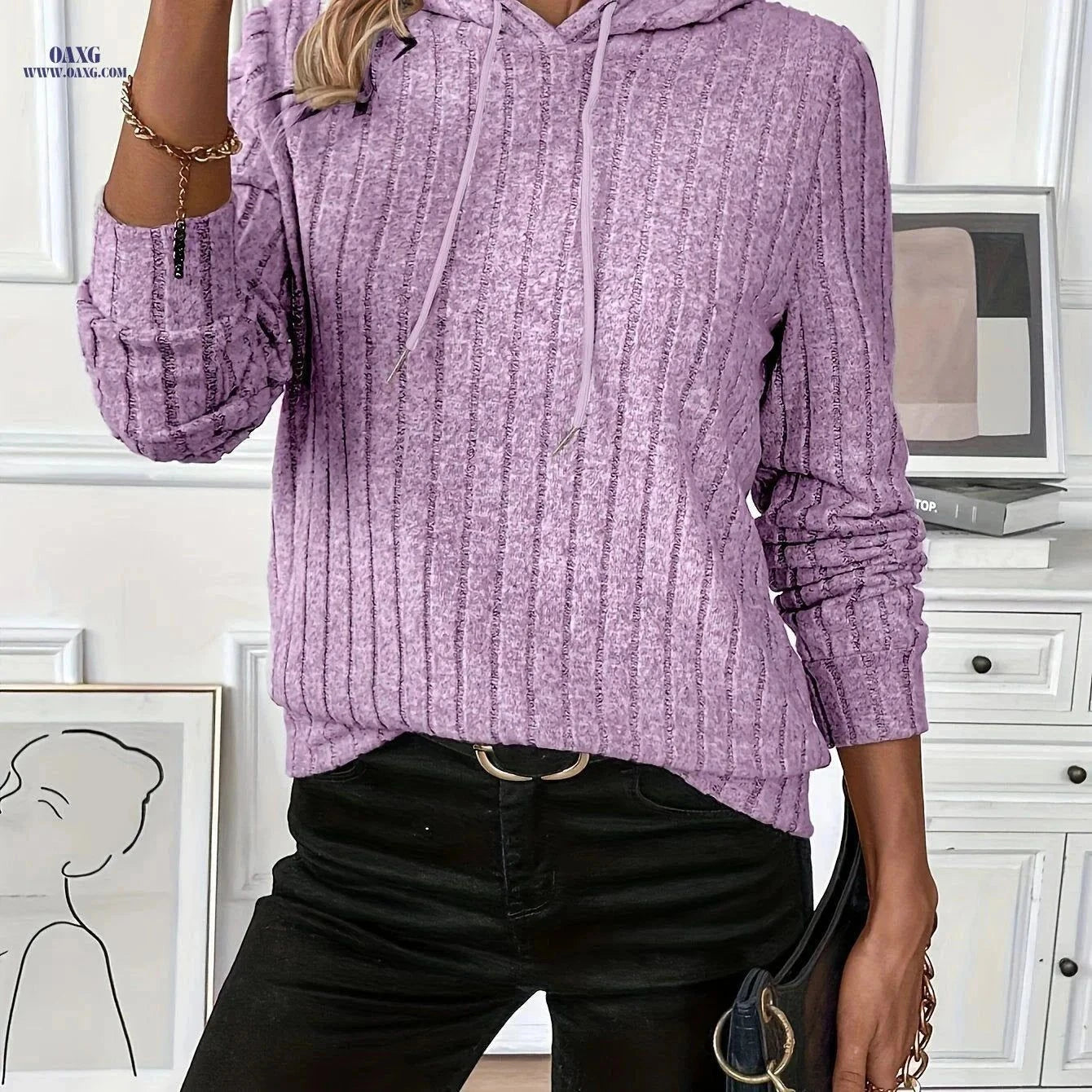 OAXG Women's Elegant Hoodie - Stylish Spring/Fall Knitwear   OAXG Purple / S