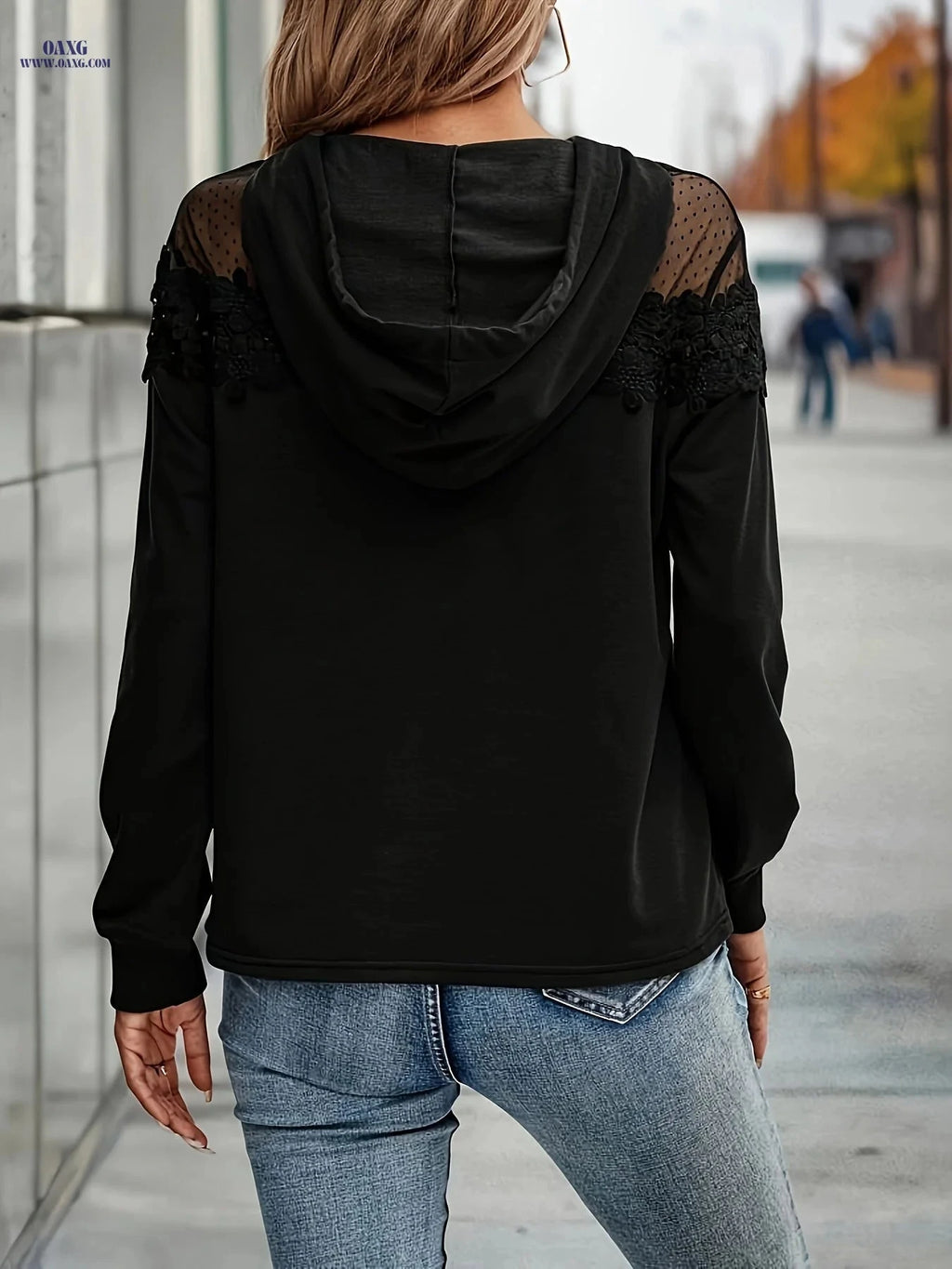 OAXG Women's Elegant Semi-Sheer Hooded Blouse - All-Season Style   OAXG 