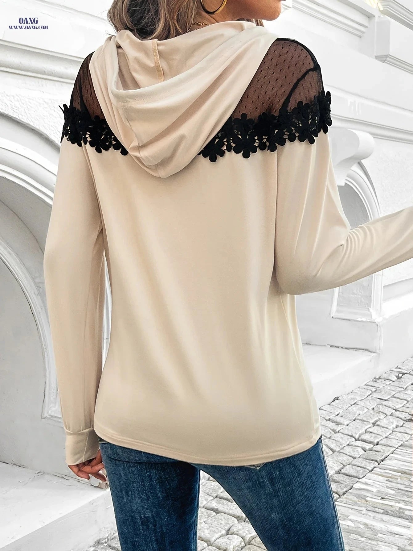 OAXG Women's Elegant Semi-Sheer Hooded Blouse - All-Season Style   OAXG 