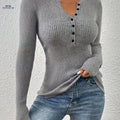 OAXG Women's Elegant V-Neck Pullover - Mid Elasticity Knit Fabric   OAXG Grey / XS