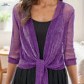OAXG Women's Elegant V-Neck Tie-Front Mesh Top - High-Stretch Design   OAXG Dark Violet / S