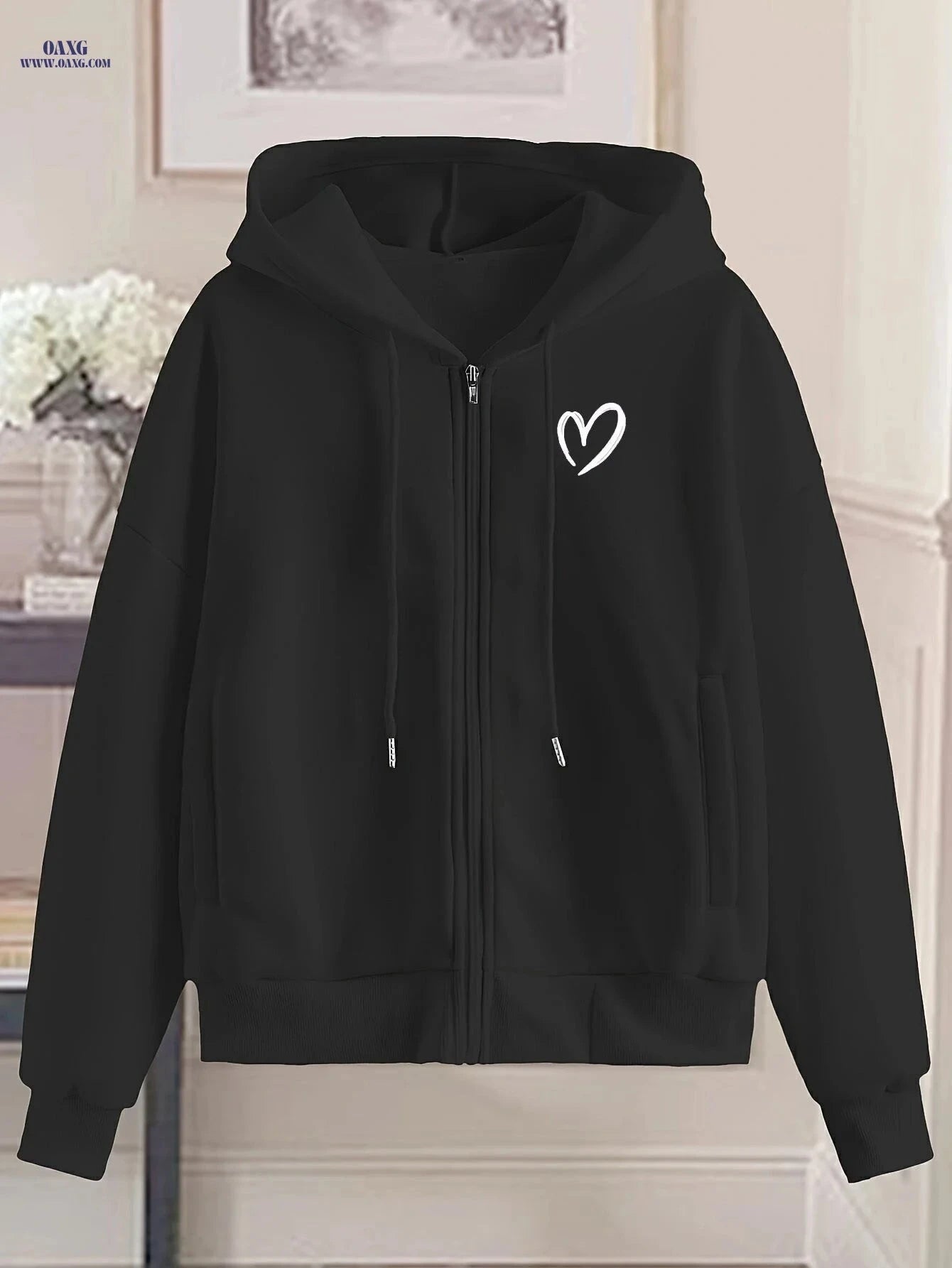 OAXG Women's Fashion Zip-Up Hoodie - Stylish Geometric Pattern   OAXG Peacock Blue / S