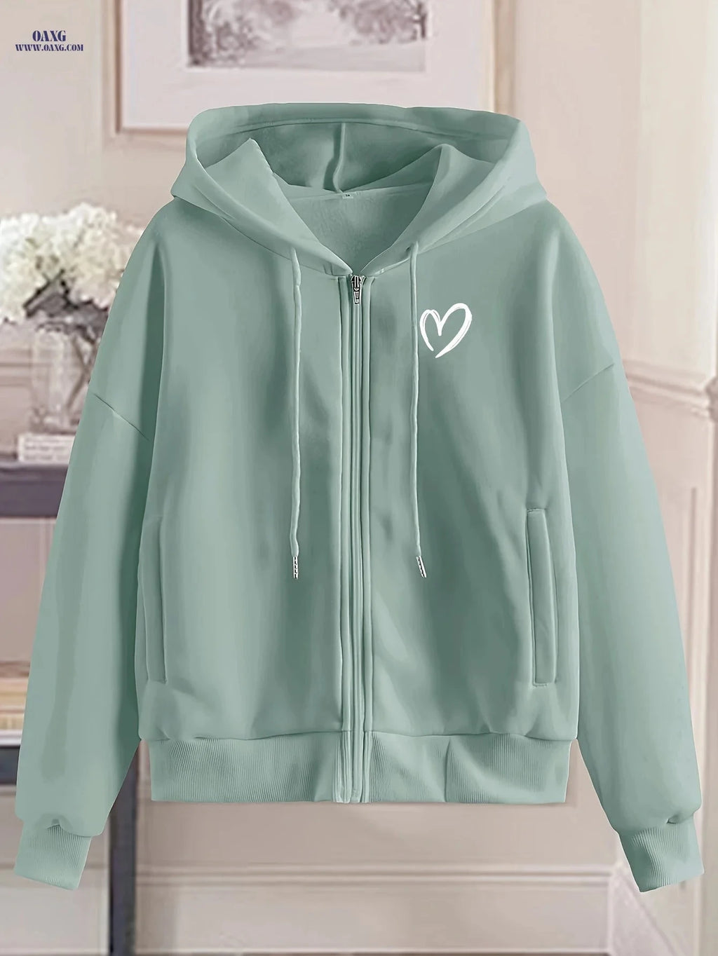 OAXG Women's Fashion Zip-Up Hoodie - Stylish Geometric Pattern   OAXG Peacock Blue / S